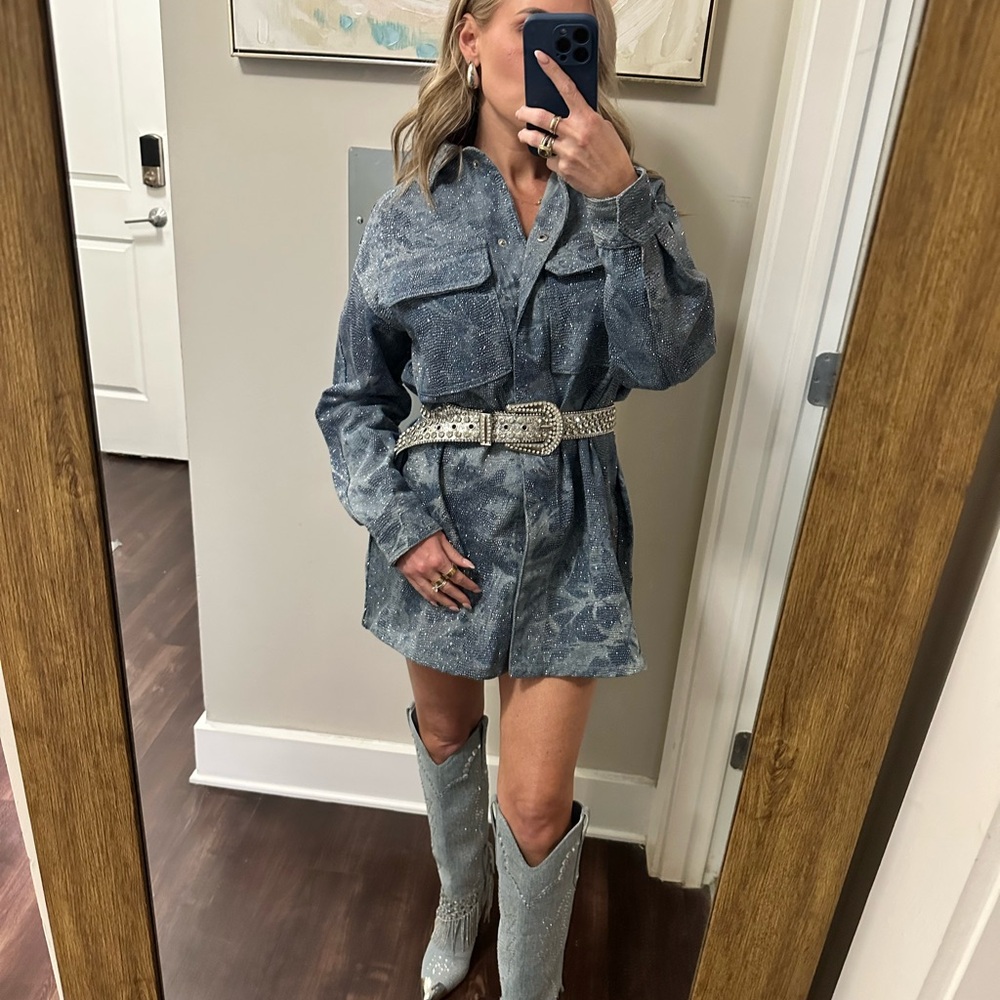 Stylish Denim Shirt Dress with Belt